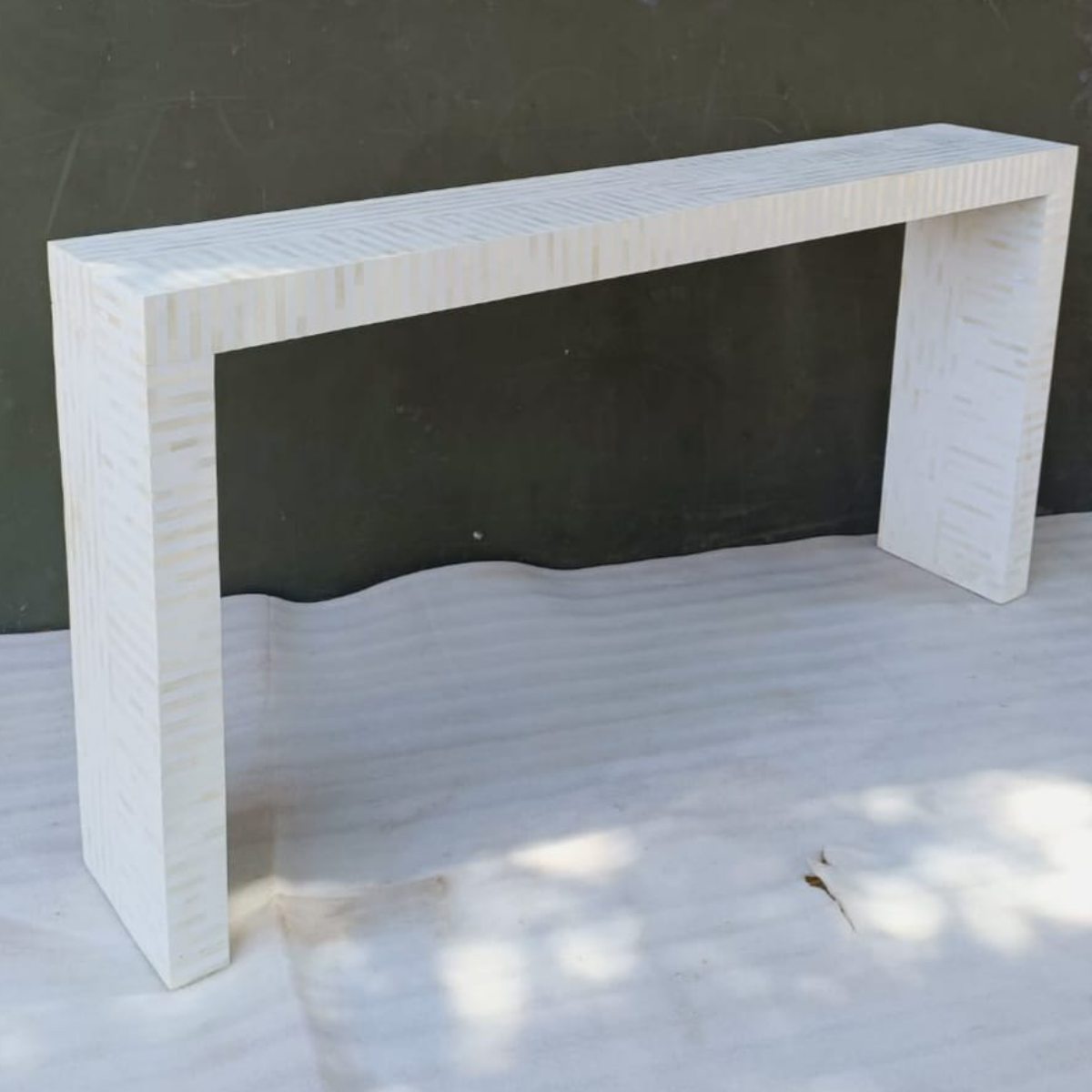 Handmade White Bone Inlay Console Table | Modern Entryway Console Table