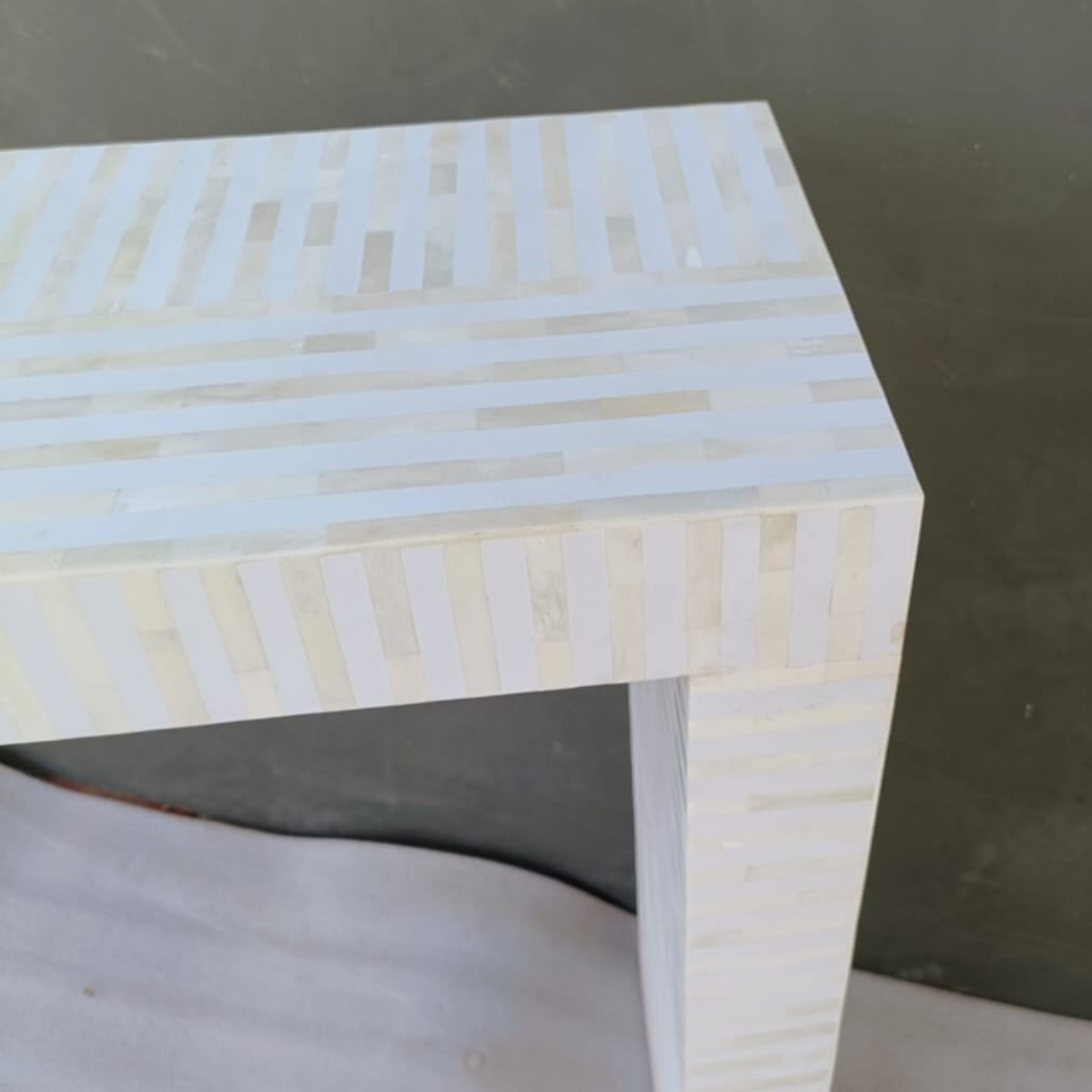 Handmade White Bone Inlay Console Table | Modern Entryway Console Table