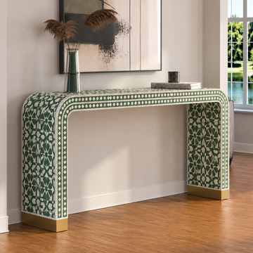 Green Bone Inlay Coffee Table | Handmade Waterfall Coffee Table for Living Room