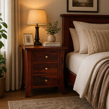 Solid Wood Bedside Table with 3 Drawers | Modern Wooden Nightstand | Minimalist Bedroom Side Table