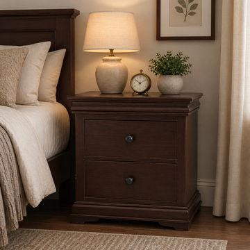 Solid Wood Bedside Table with 2 Drawers | Classic Wooden Nightstand | Traditional Bedroom Side Table