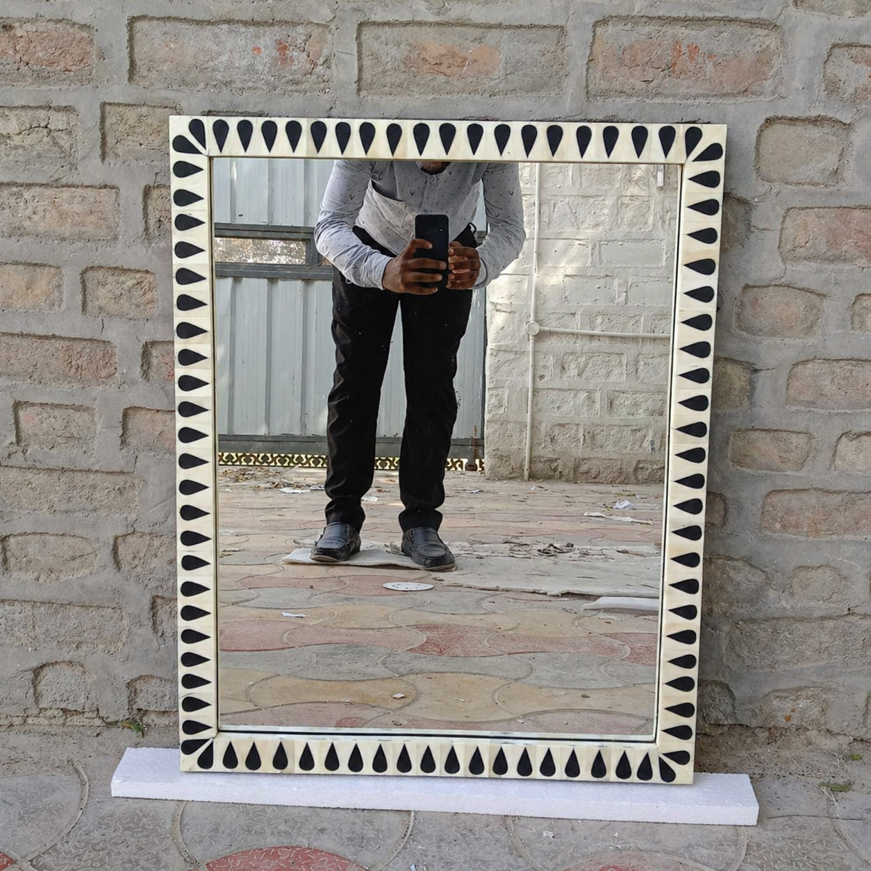 Black Bone Inlay Mirror Teardrop Border Design Handmade Wall Mirror Decorative Modern Bedroom Bathroom Mirror