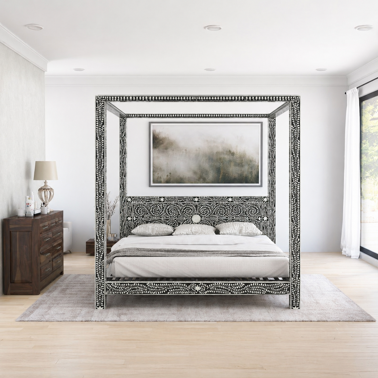 Handmade Bone Inlay Canopy Bed – Luxury Four Poster Bed