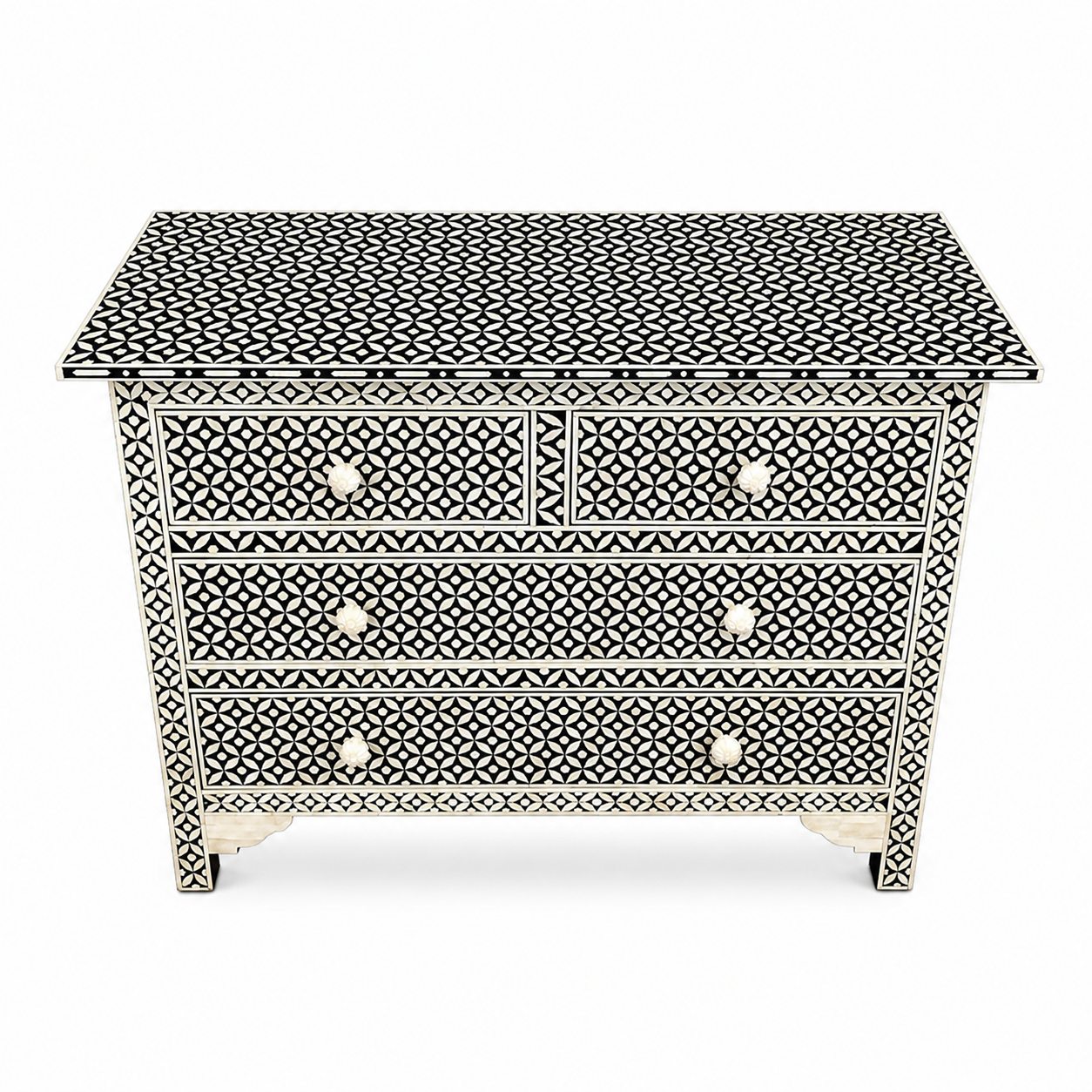 Black White Bone Inlay 3 Drawer Dresser | Geometric Inlay Chest of Drawers | Handmade Boho Storage Cabinet (Copy)