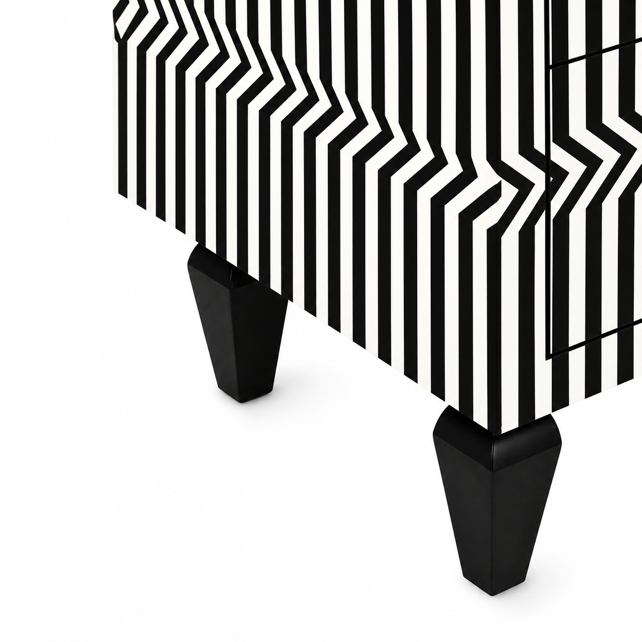 Black White Striped Bone Inlay 3 Drawer Dresser | Geometric Optical Pattern Chest | Handmade Modern Storage Cabinet
