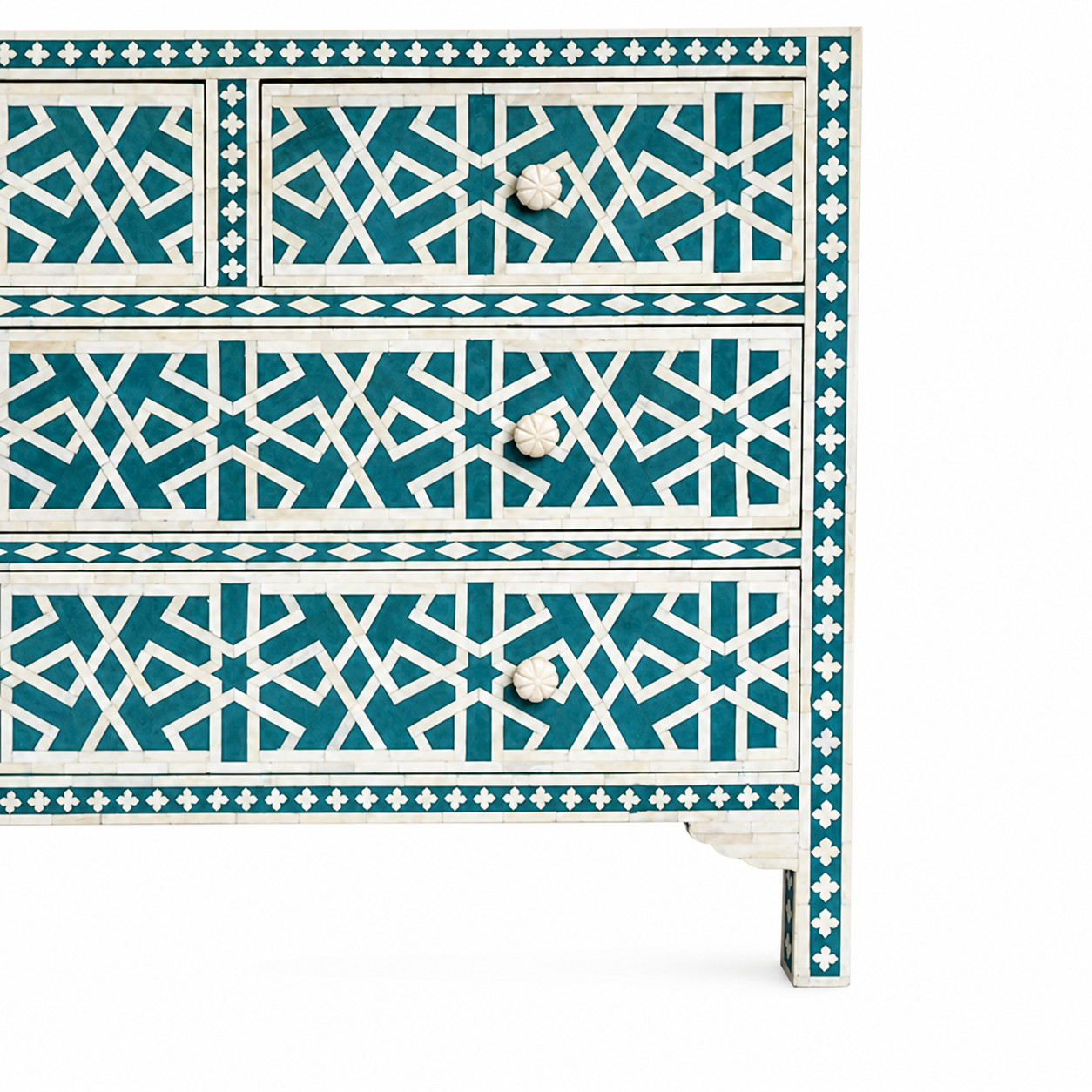 Blue Bone Inlay 3 Drawer Chest | Handmade Geometric Pattern Dresser | Luxury Storage Cabinet