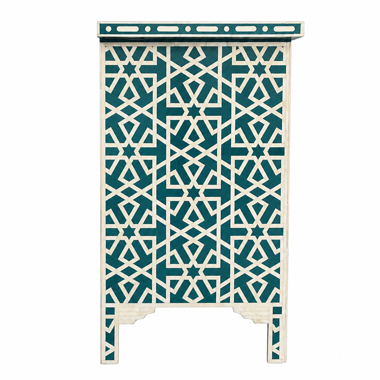 Blue Bone Inlay 3 Drawer Chest | Handmade Geometric Pattern Dresser | Luxury Storage Cabinet