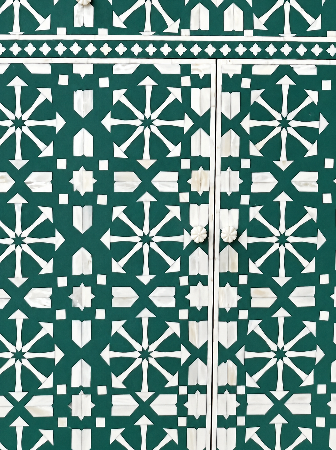 Green Bone Inlay Cabinet Handmade Geometric Sideboard Storage Cabinet Luxury Accent Furniture Boho Chic Home Decor
