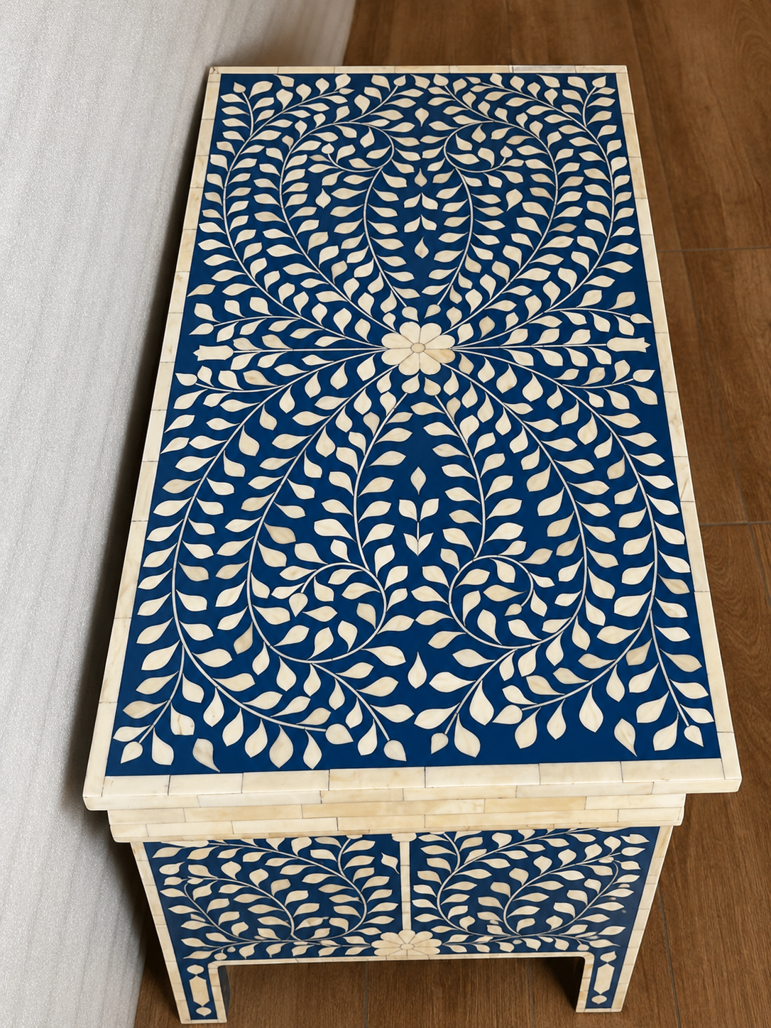 Blue Bone Inlay Chest of Drawers Handmade Floral Dresser Cabinet Luxury Storage Furniture Boho Chic Home Decor