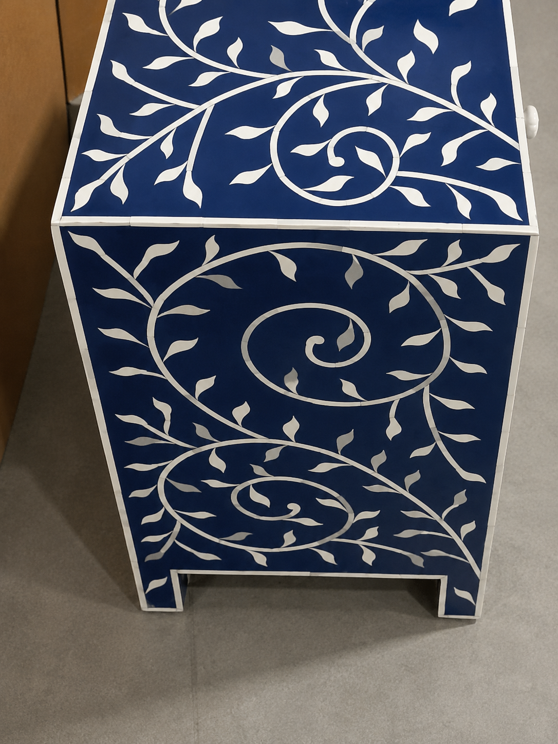 Blue Bone Inlay Cabinet Handmade Floral Storage Cabinet Luxury Accent Sideboard Boho Chic Furniture Home Decor