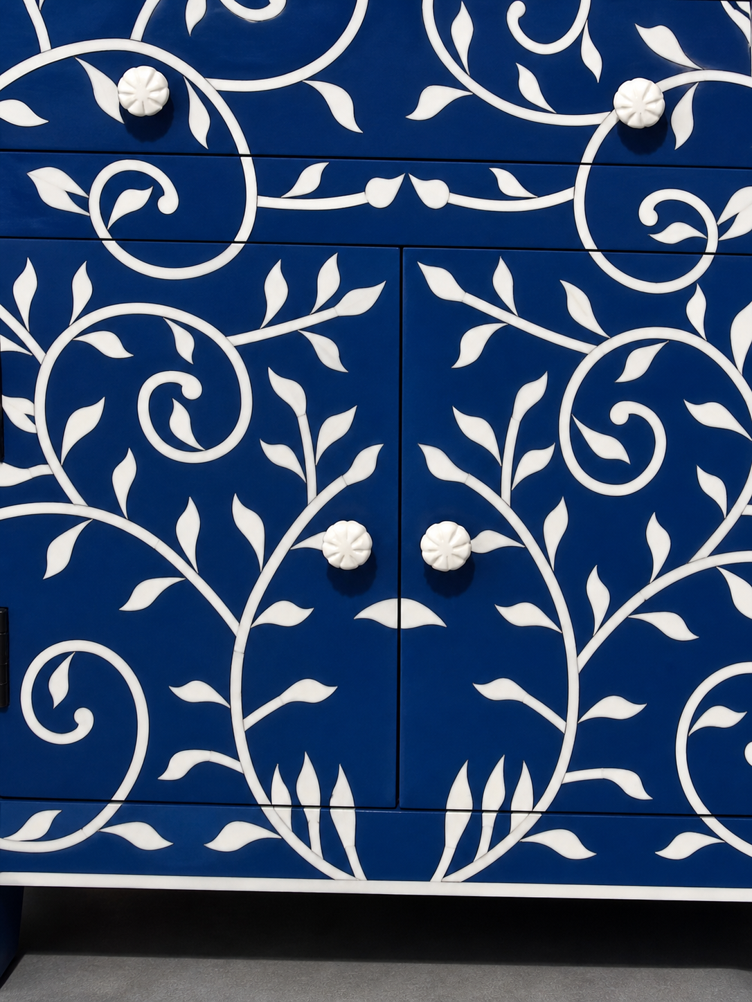 Blue Bone Inlay Cabinet Handmade Floral Storage Cabinet Luxury Accent Sideboard Boho Chic Furniture Home Decor