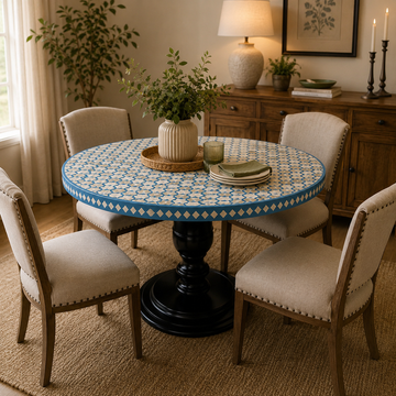 Bone Inlay Dining Table Handmade Luxury Dining Table Geometric Floral Inlay Table Wooden Dining Furniture Boho Chic Home
