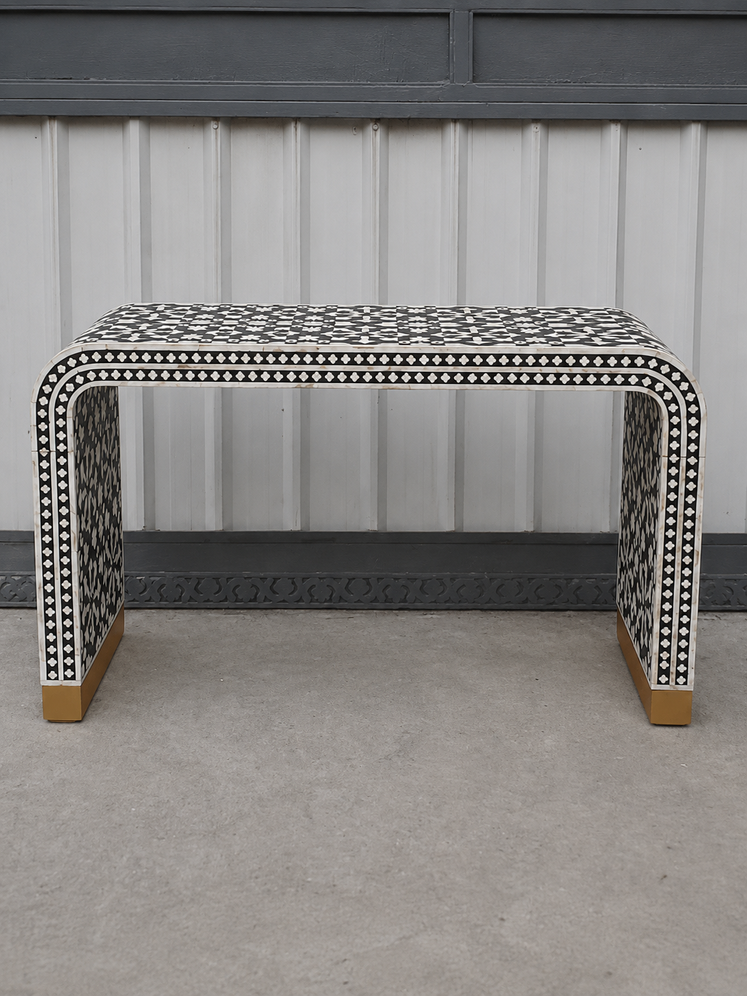 Black White Bone Inlay Console Table Handmade Waterfall Entryway Table Luxury Hallway Furniture Boho Chic Home Decor