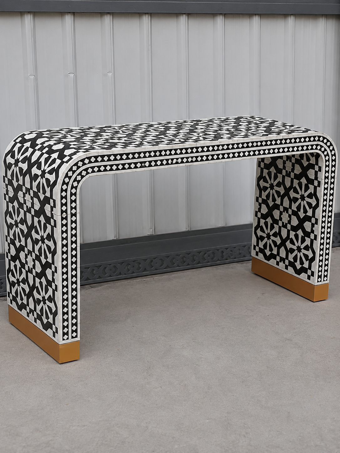 Black White Bone Inlay Console Table Handmade Waterfall Entryway Table Luxury Hallway Furniture Boho Chic Home Decor