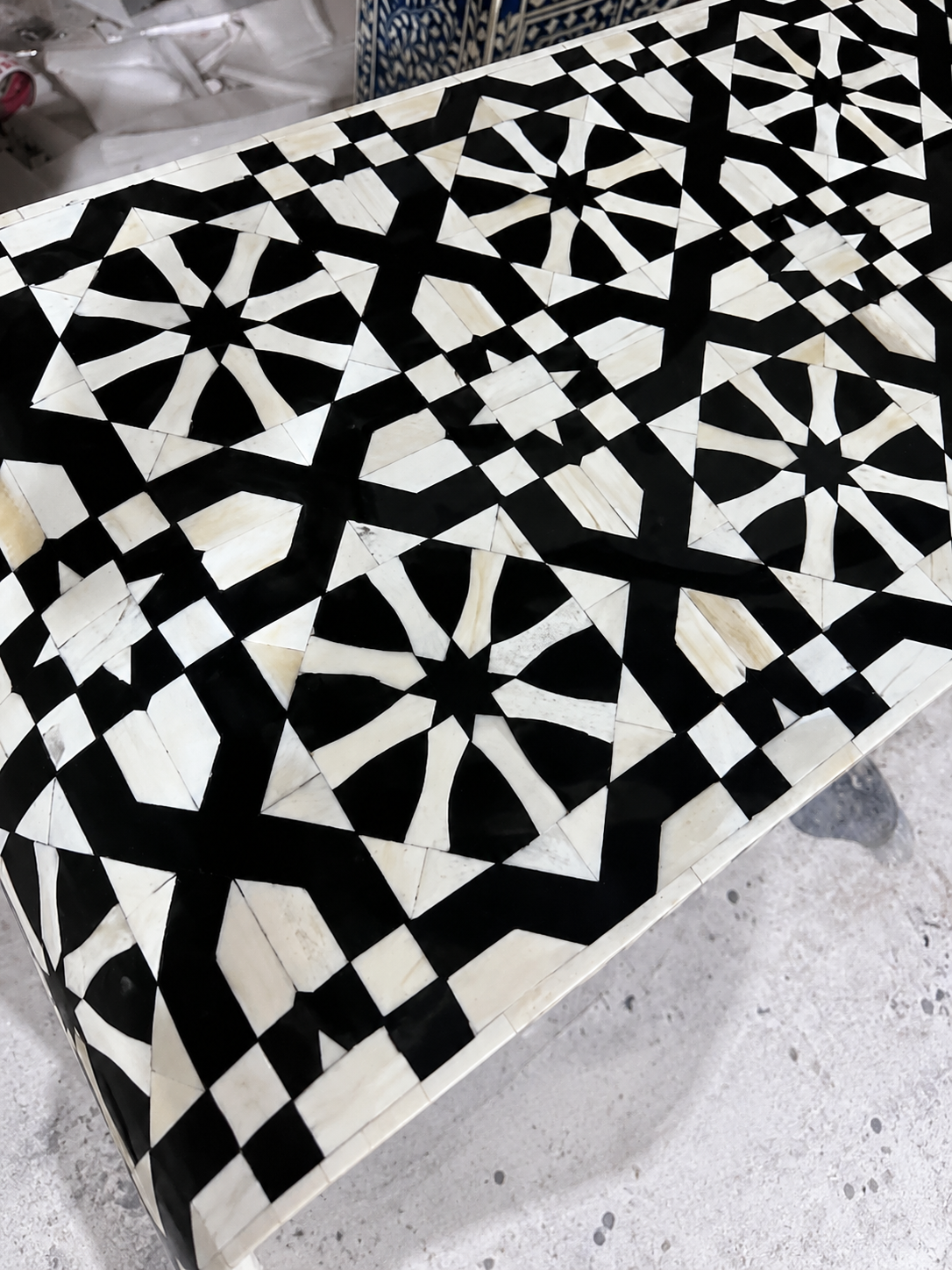 Black White Bone Inlay Console Table Handmade Waterfall Entryway Table Luxury Hallway Furniture Boho Chic Home Decor