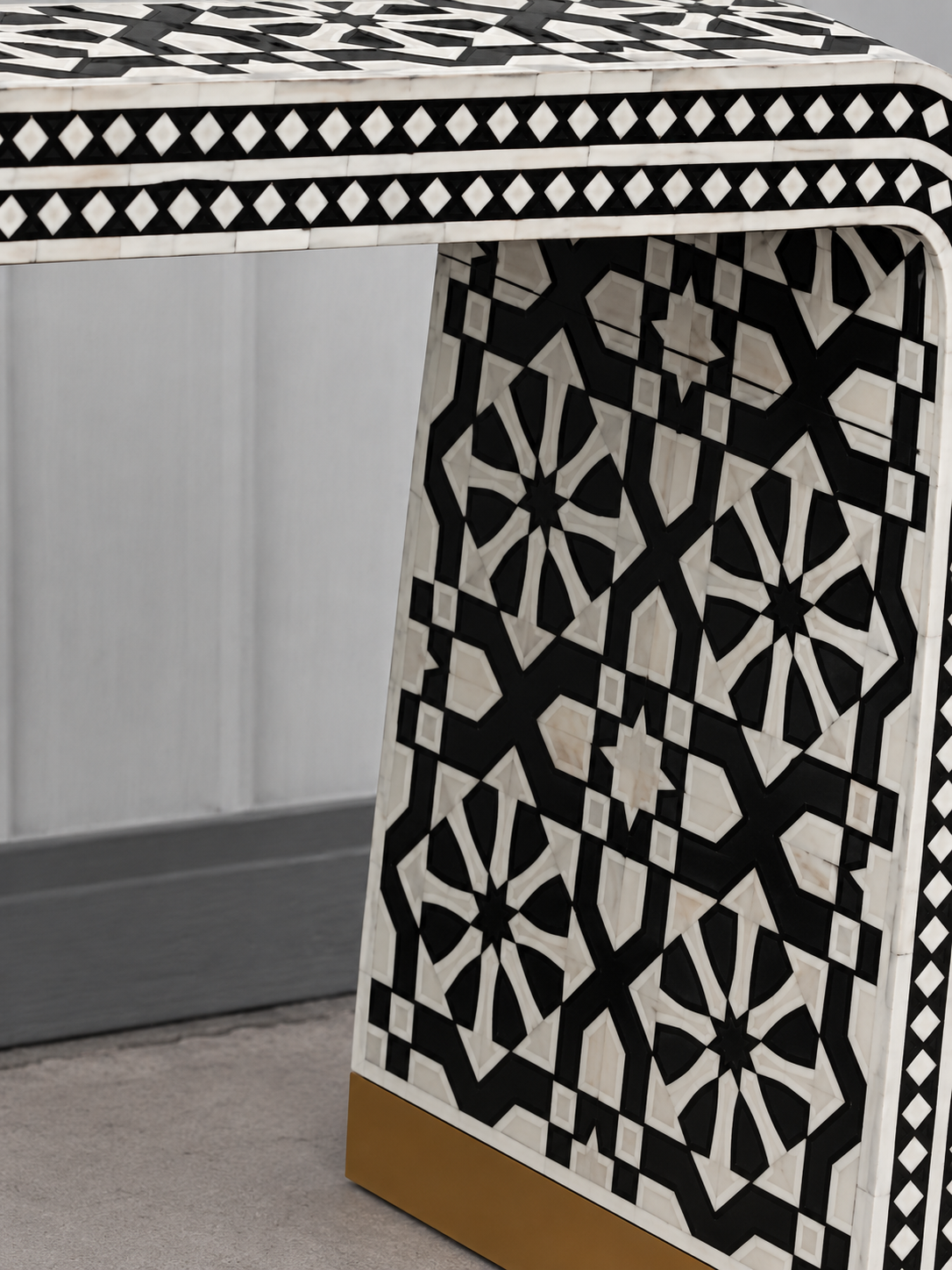 Black White Bone Inlay Console Table Handmade Waterfall Entryway Table Luxury Hallway Furniture Boho Chic Home Decor