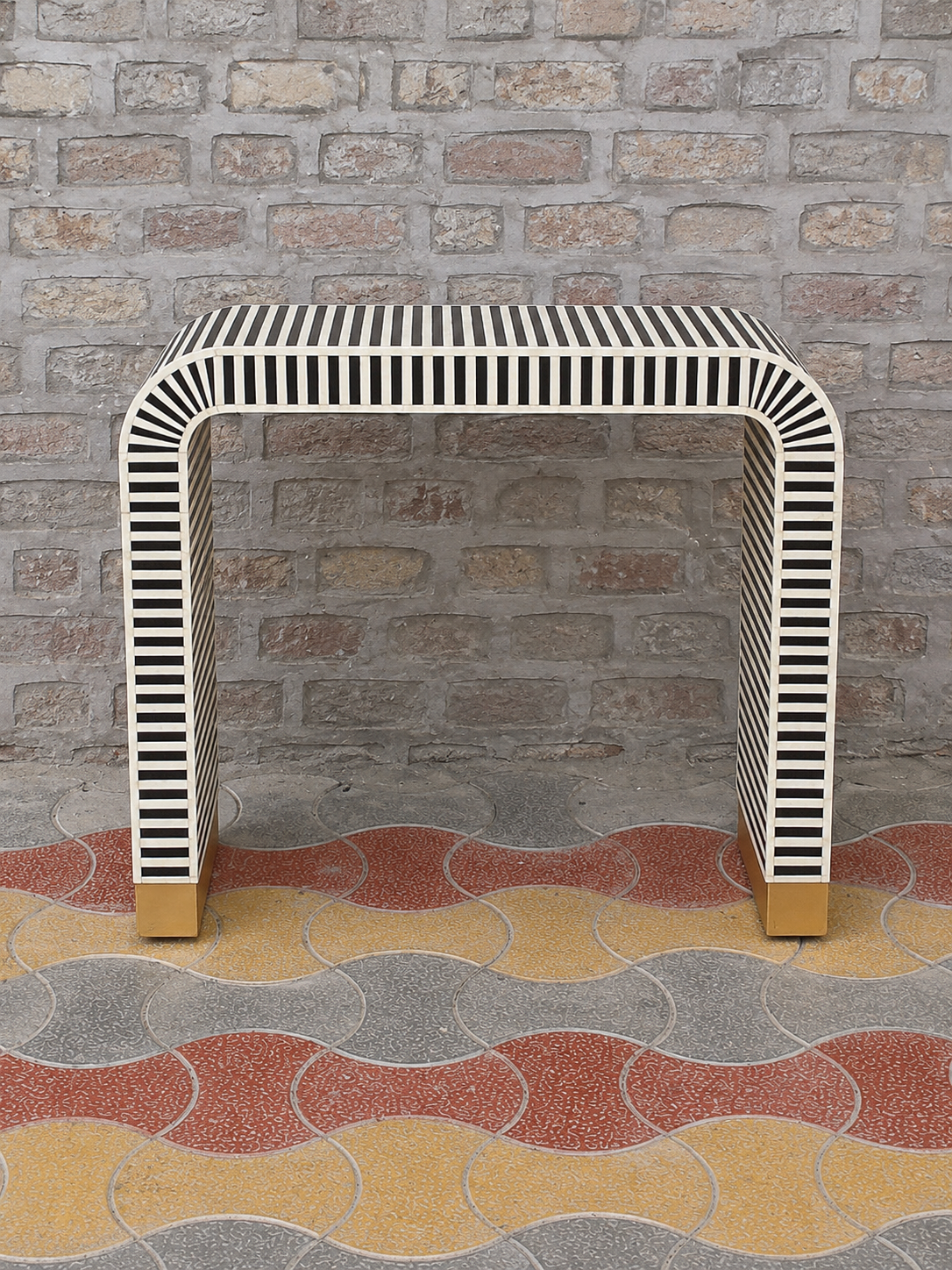Black White Striped Bone Inlay Console Table Handmade Waterfall Entryway Table Luxury Modern Hallway Furniture Decor