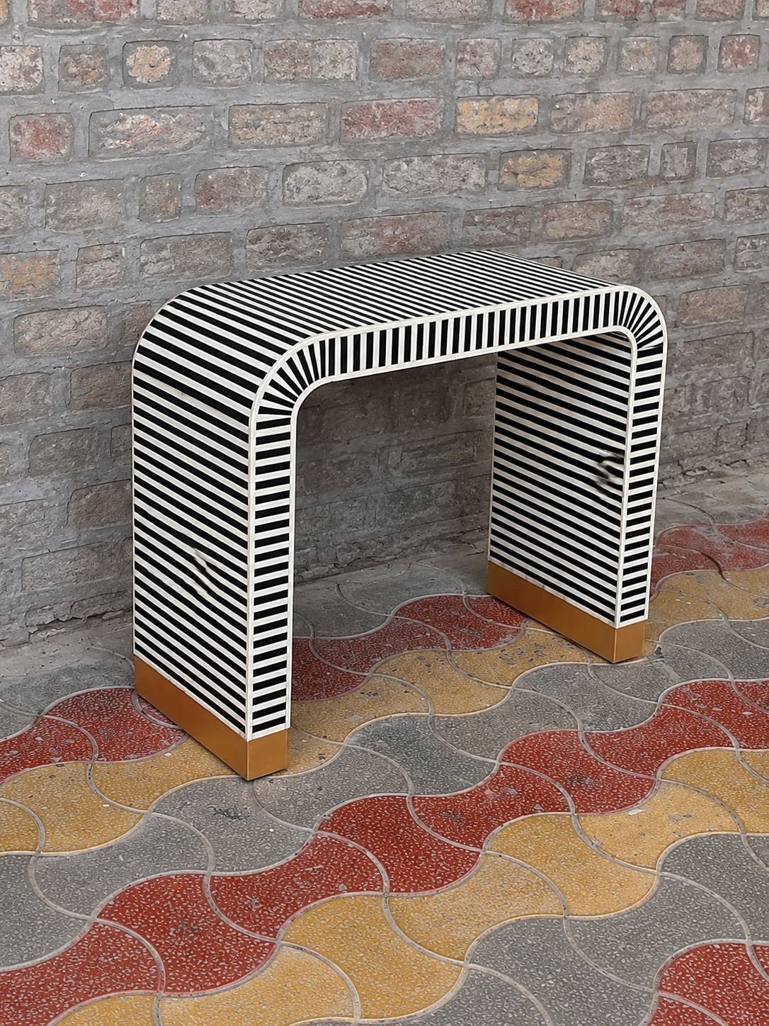 Black White Striped Bone Inlay Console Table Handmade Waterfall Entryway Table Luxury Modern Hallway Furniture Decor