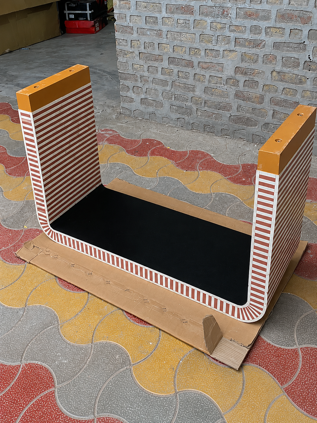 Terracotta Bone Inlay Console Table Handmade Striped Waterfall Entryway Table Luxury Hallway Furniture Modern Boho Decor