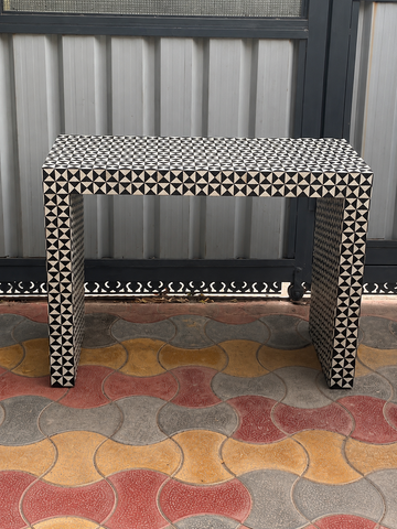 Black White Bone Inlay Console Table Handmade Geometric Waterfall Entryway Table Luxury Hallway Furniture Modern Decor