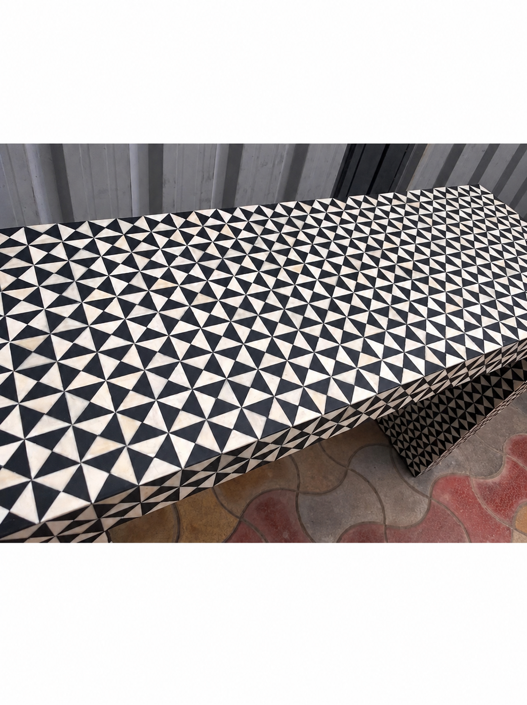 Black White Bone Inlay Console Table Handmade Geometric Waterfall Entryway Table Luxury Hallway Furniture Modern Decor