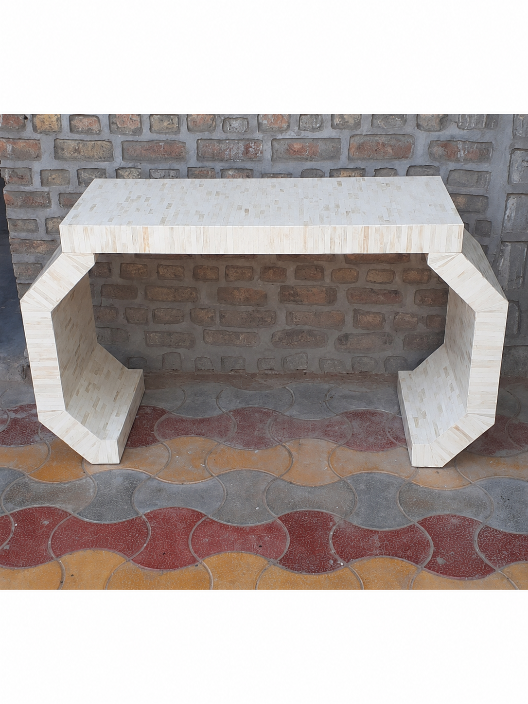 Handmade Bone Inlay Console Table White Modern Entryway Table Luxury Hallway Console Boho Furniture Home Decor