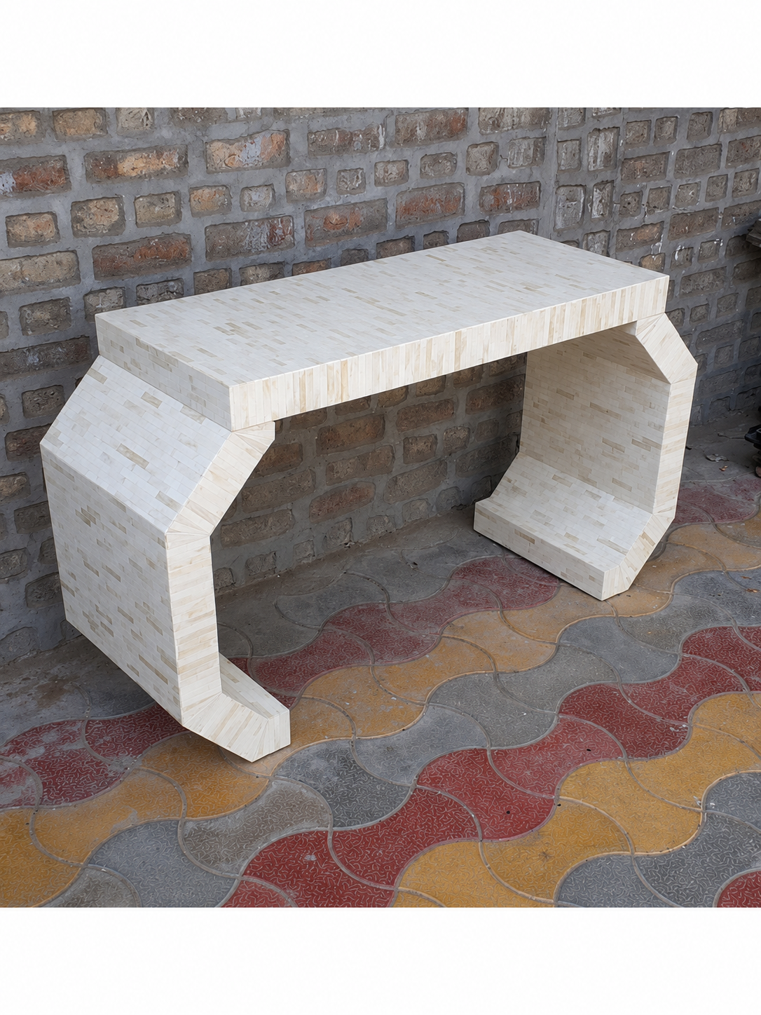 Handmade Bone Inlay Console Table White Modern Entryway Table Luxury Hallway Console Boho Furniture Home Decor