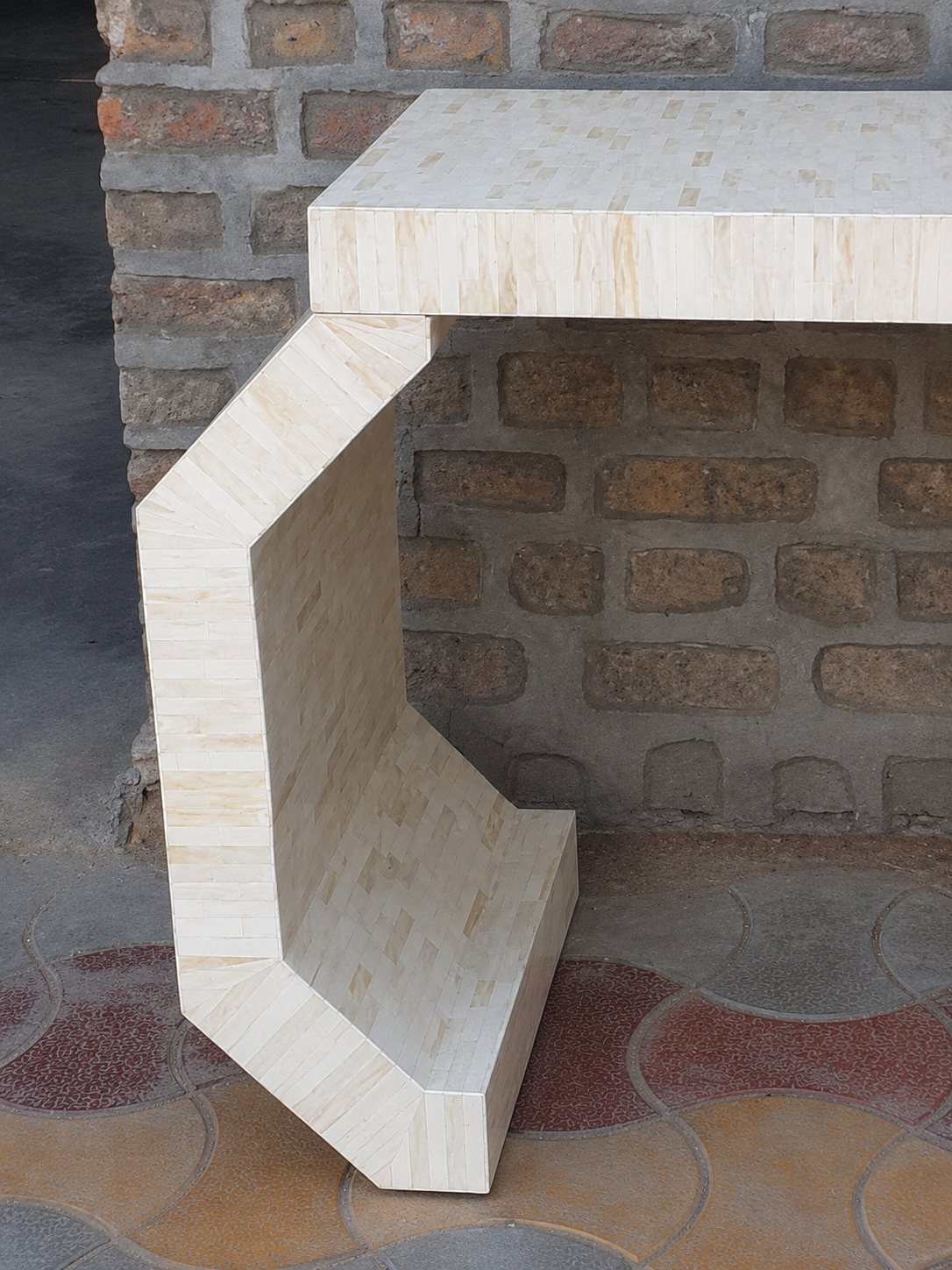 Handmade Bone Inlay Console Table White Modern Entryway Table Luxury Hallway Console Boho Furniture Home Decor