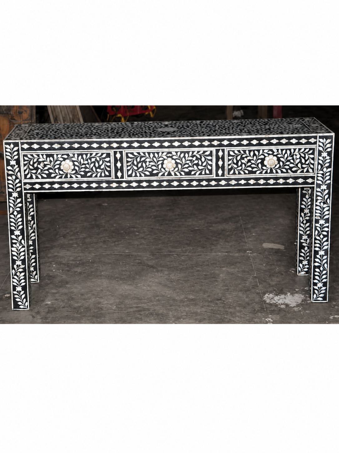 Handmade Black Bone Inlay Console Table Floral Entryway Table Luxury Hallway Furniture Boho Console Home Decor