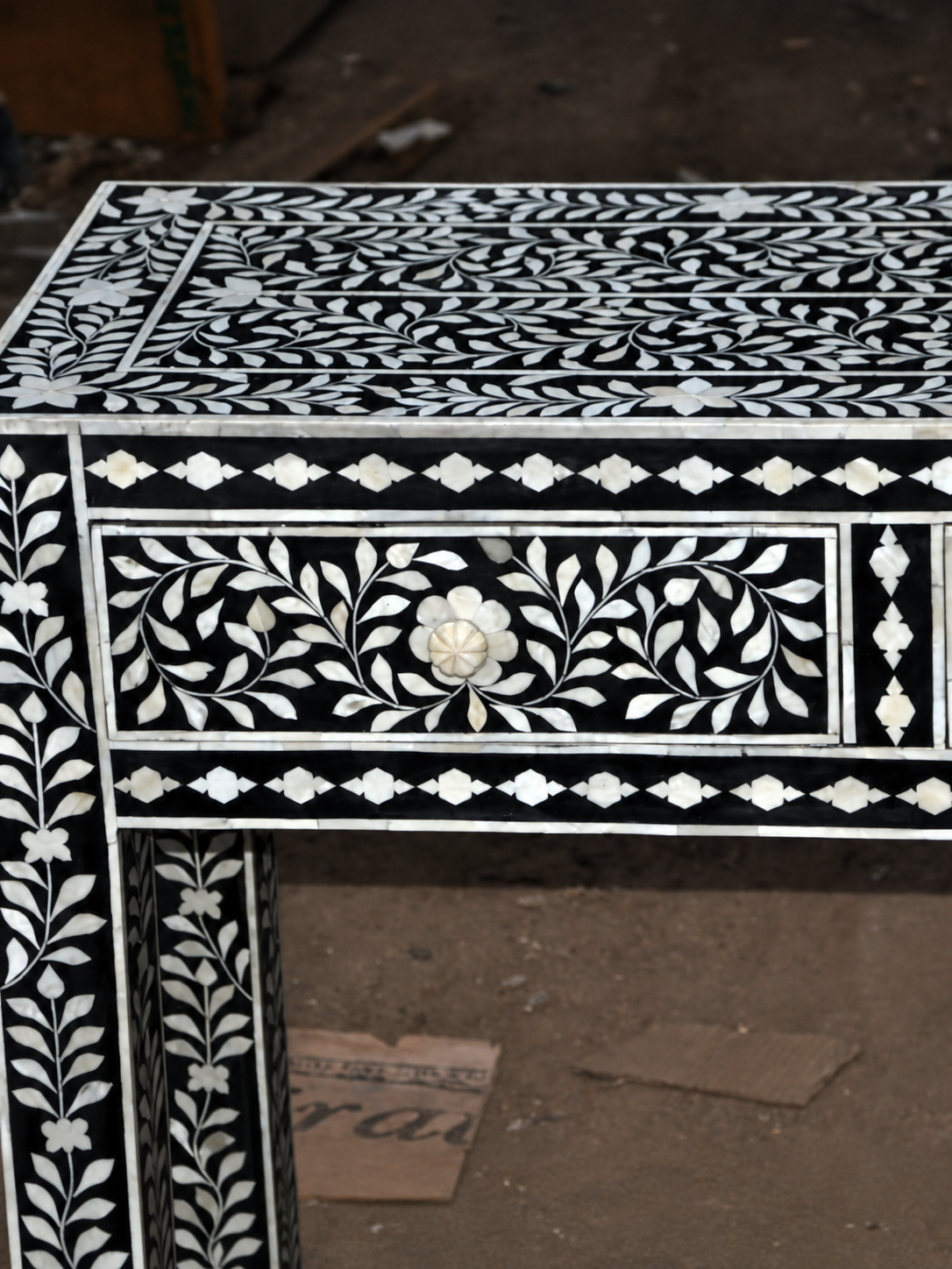 Handmade Black Bone Inlay Console Table Floral Entryway Table Luxury Hallway Furniture Boho Console Home Decor