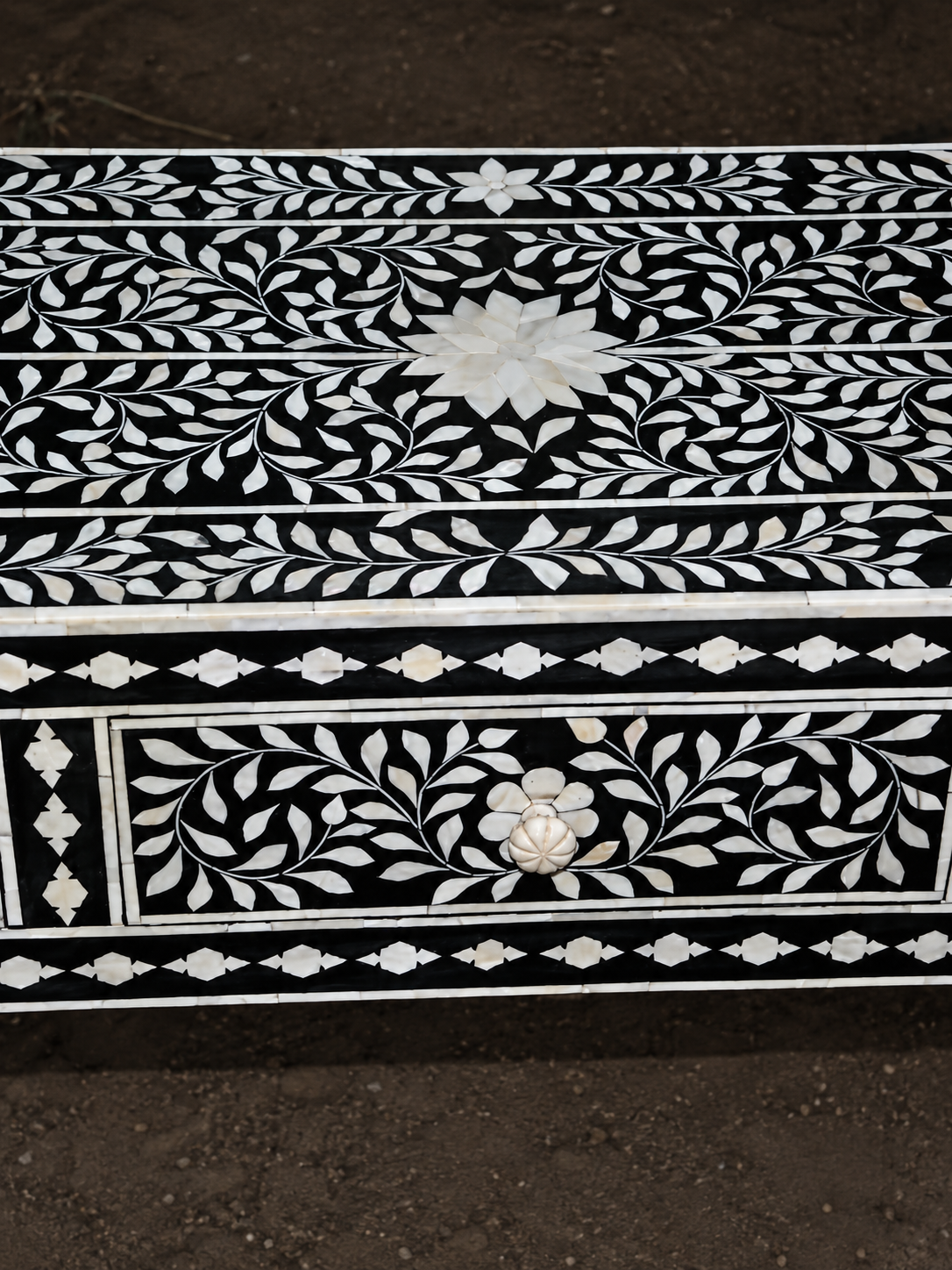 Handmade Black Bone Inlay Console Table Floral Entryway Table Luxury Hallway Furniture Boho Console Home Decor