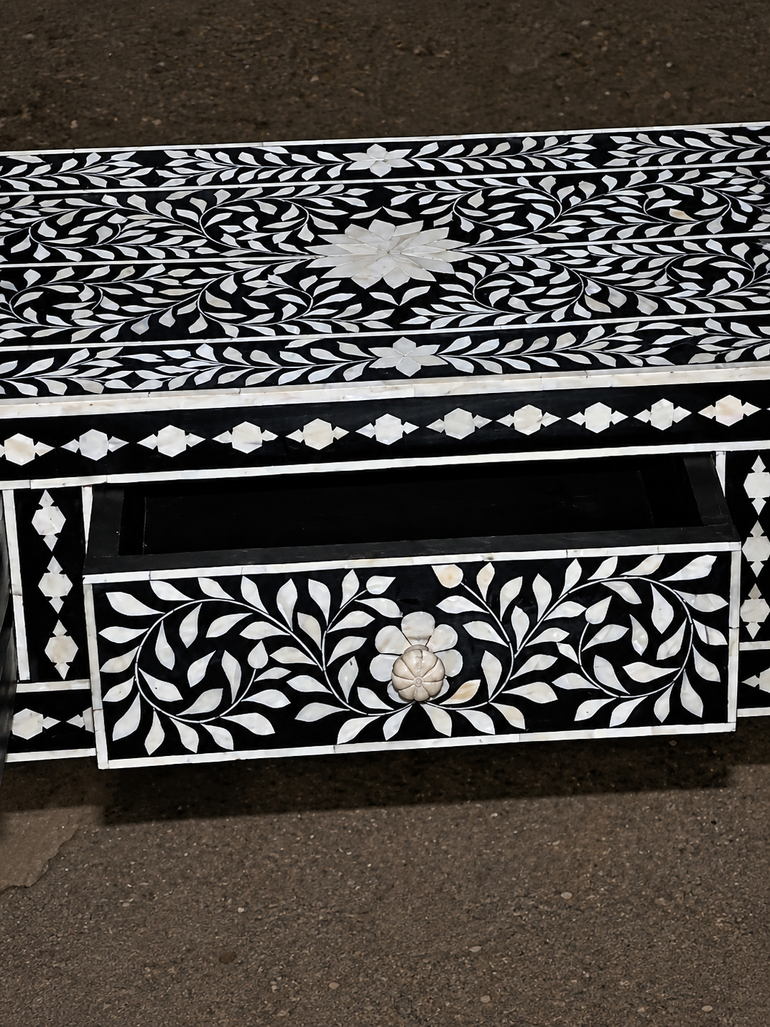 Handmade Black Bone Inlay Console Table Floral Entryway Table Luxury Hallway Furniture Boho Console Home Decor