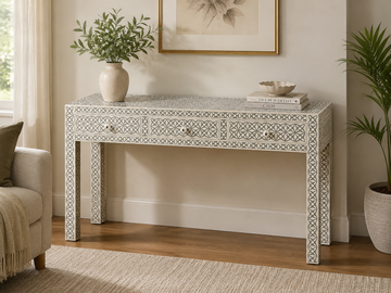 Gray White Bone Inlay Console Table Handmade Geometric Entryway Table Luxury Hallway Desk Modern Furniture Decor