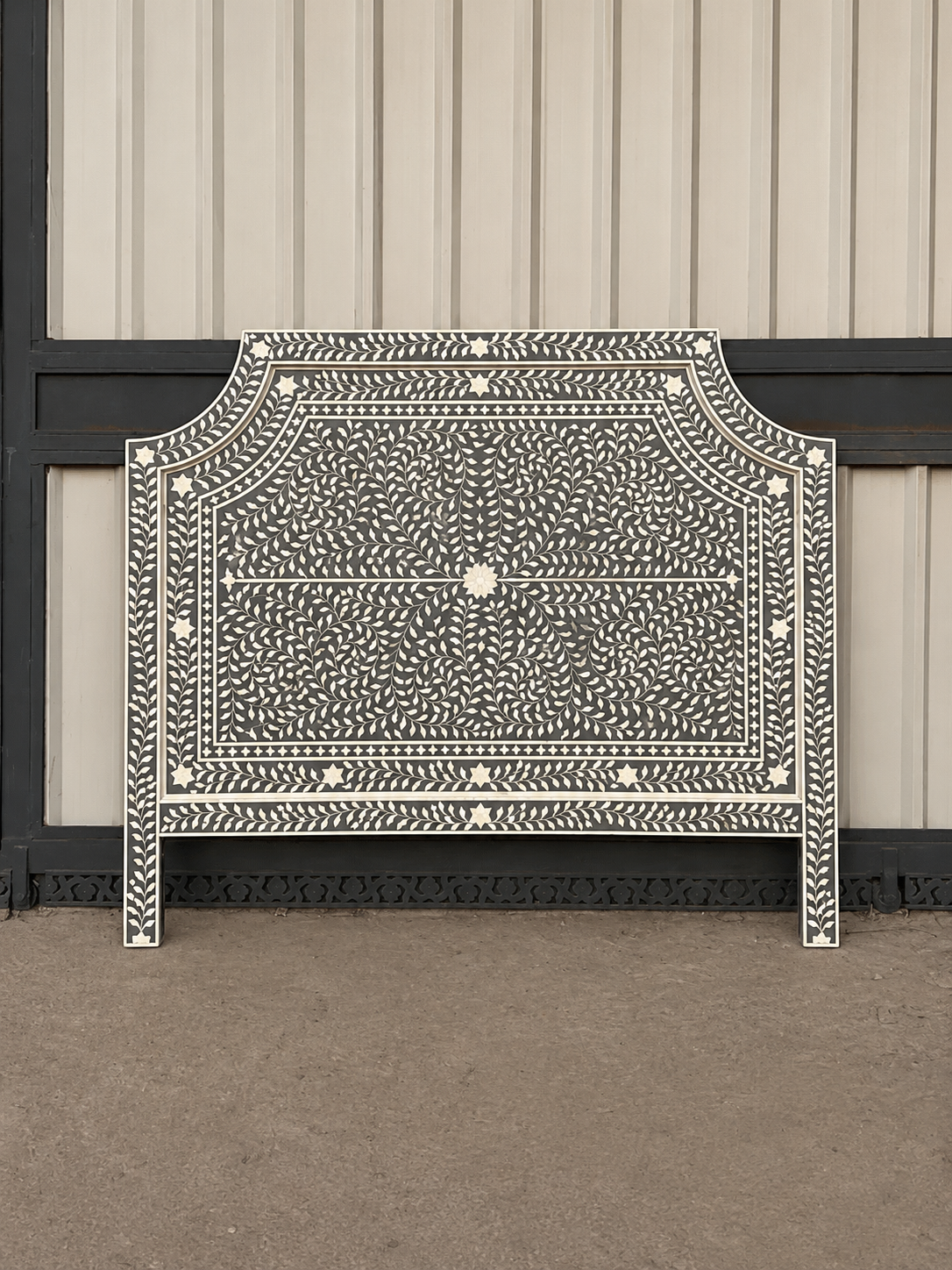 Gray Bone Inlay Headboard Handmade Floral Bed Headboard Luxury Bedroom Furniture Queen King Boho Chic Headboard