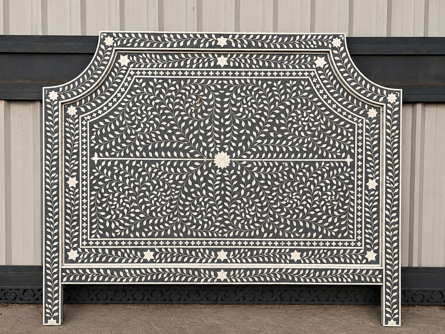 Gray Bone Inlay Headboard Handmade Floral Bed Headboard Luxury Bedroom Furniture Queen King Boho Chic Headboard