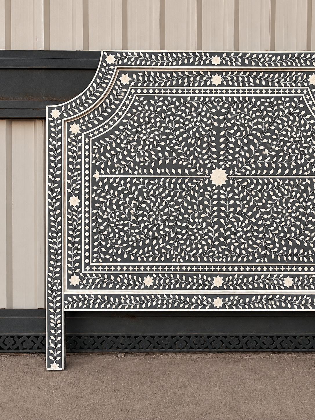 Gray Bone Inlay Headboard Handmade Floral Bed Headboard Luxury Bedroom Furniture Queen King Boho Chic Headboard