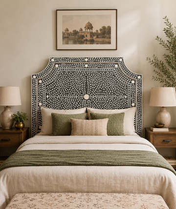 Gray Bone Inlay Headboard Handmade Floral Bed Headboard Luxury Bedroom Furniture Queen King Boho Chic Headboard