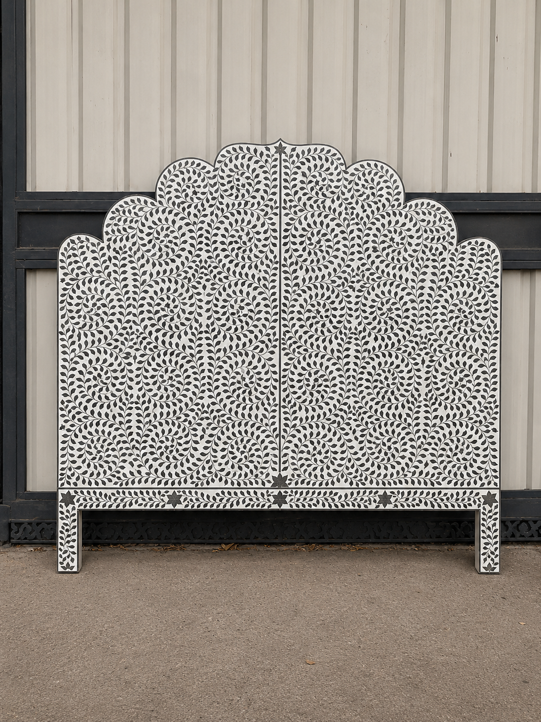 Blue White Bone Inlay Headboard Handmade Scalloped Floral Bed Headboard Luxury Boho Bedroom Furniture Deco