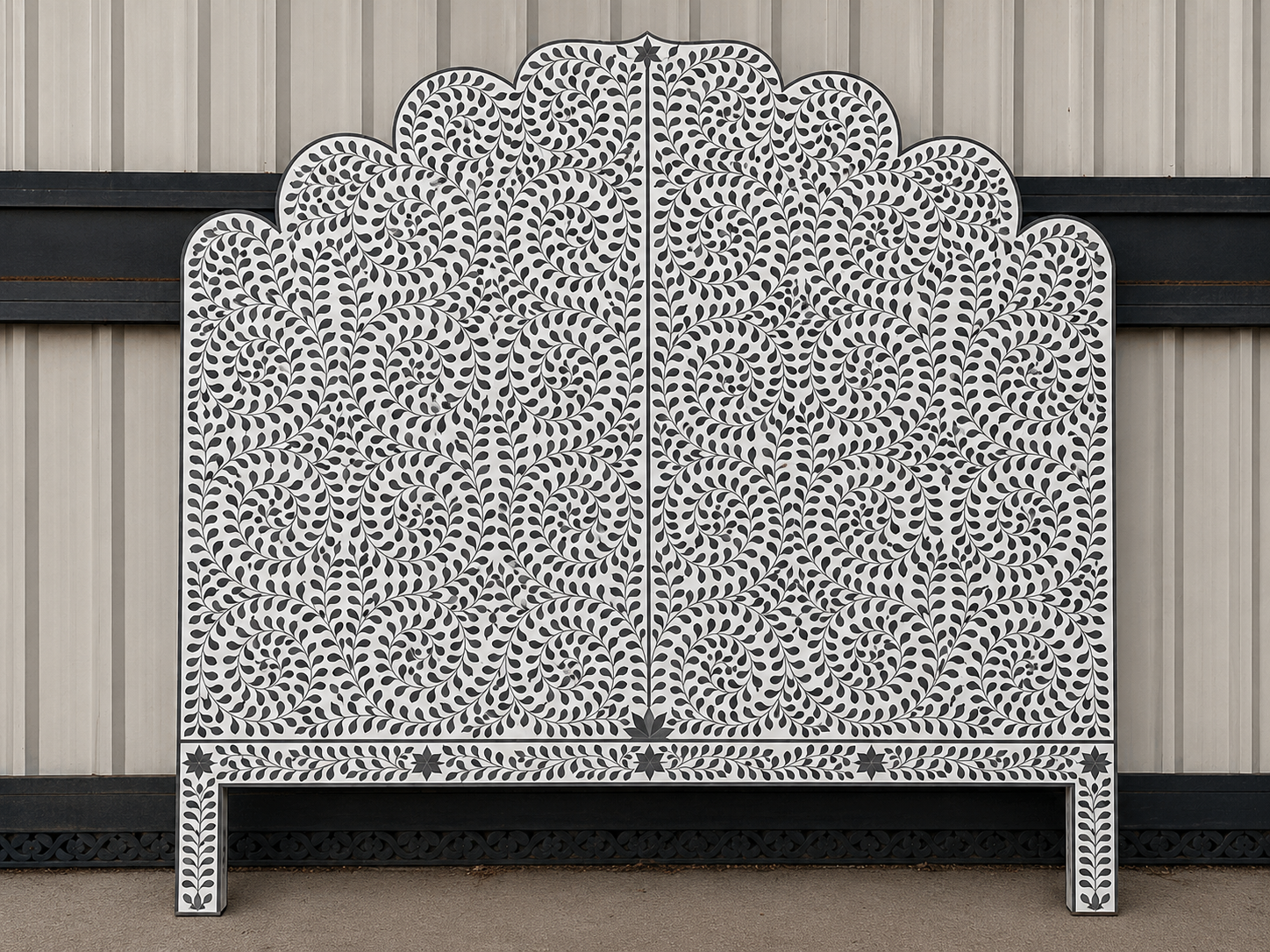 Blue White Bone Inlay Headboard Handmade Scalloped Floral Bed Headboard Luxury Boho Bedroom Furniture Deco