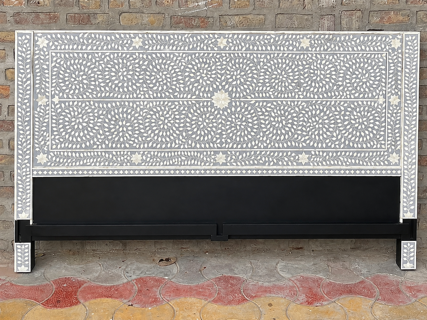 Gray White Bone Inlay Headboard Handmade Floral King Queen Bed Headboard Luxury Bedroom Furniture Decor