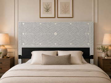 Gray White Bone Inlay Headboard Handmade Floral King Queen Bed Headboard Luxury Bedroom Furniture Decor