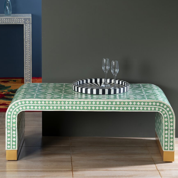 Handmade Green Arrow Bone Inlay Coffee Table | Modern Geometric Center Table