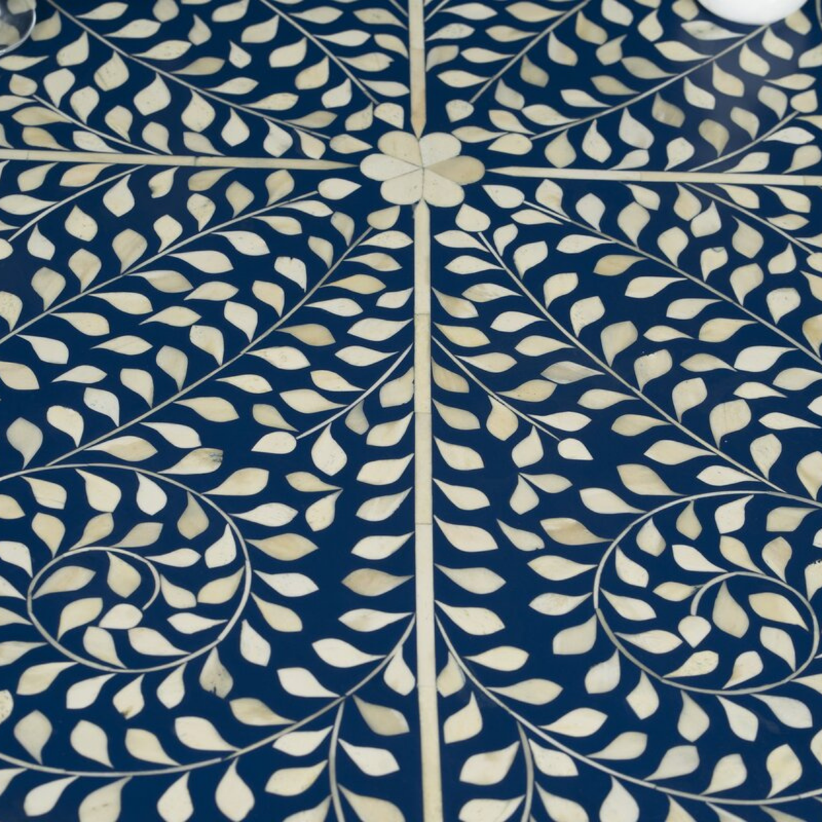 Handmade Blue Bone Inlay Round Coffee Table with Gold Base | Floral Center Table