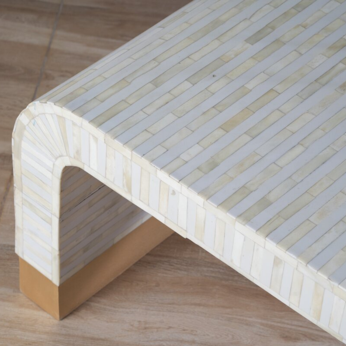 Handmade White Bone Inlay Waterfall Coffee Table | Modern Luxury Coffee Table