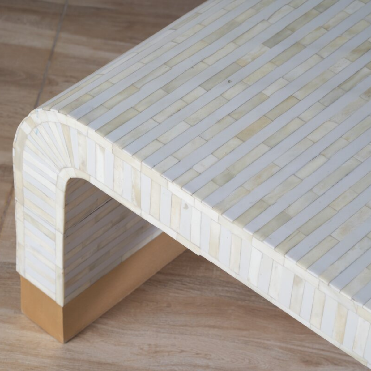 Handmade White Bone Inlay Waterfall Coffee Table | Modern Luxury Coffee Table