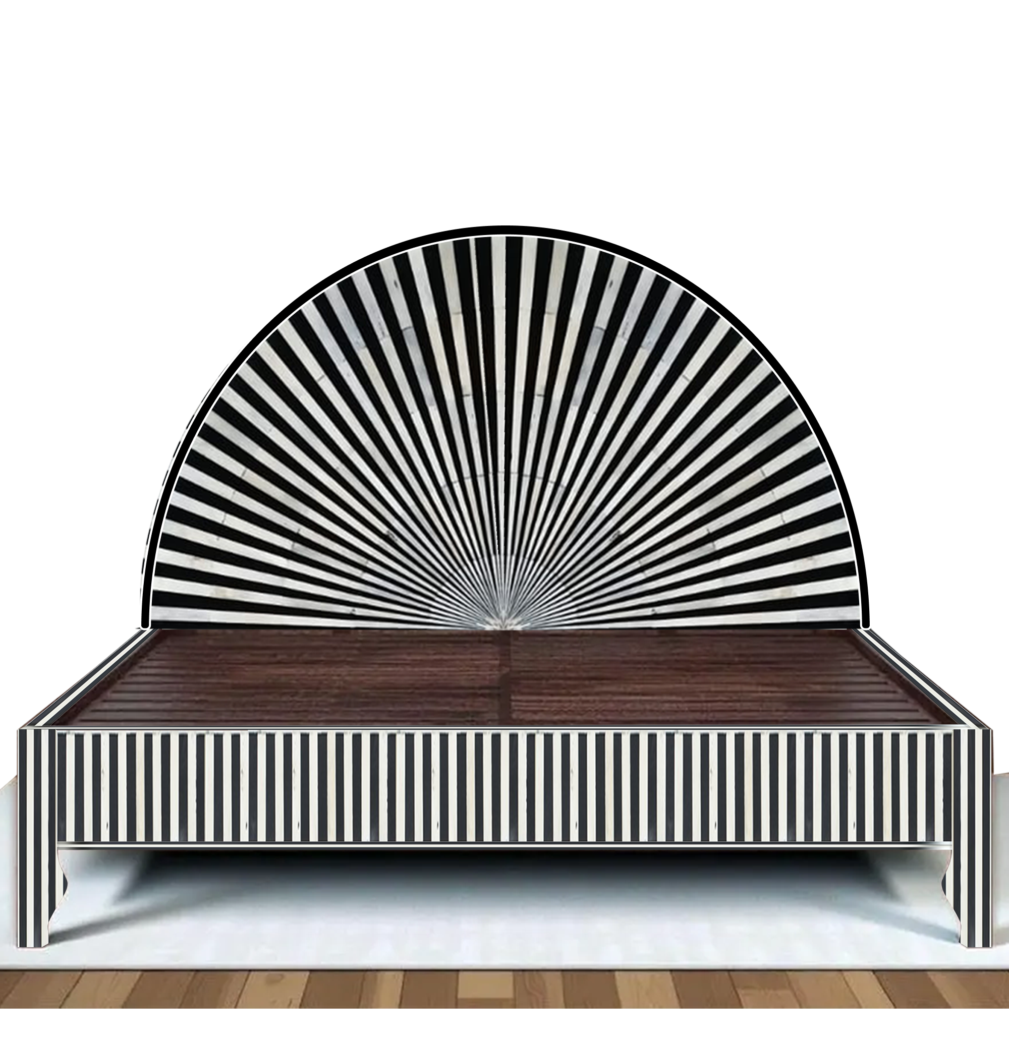 Black White Stripe Bone Inlay Bed Sunburst Headboard Luxury Handmade Platform Bed