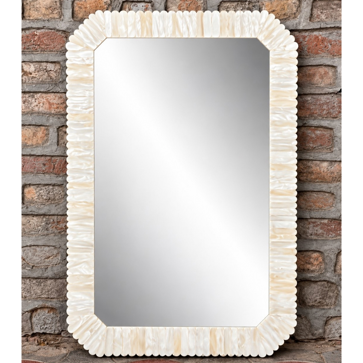 Handmade Mother of Pearl Mirror – Ivory Scalloped Rectangular Wall Mirror