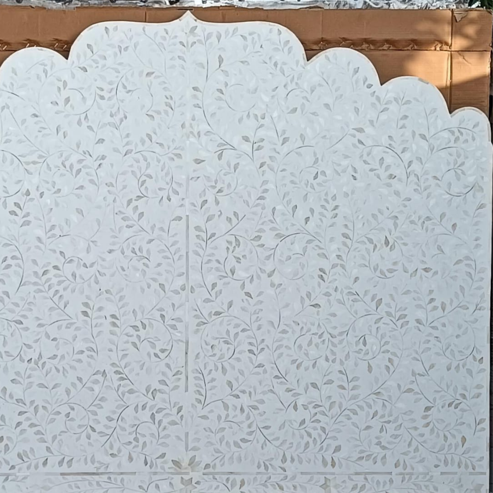 Handmade White Bone Inlay Headboard | Floral Bone Inlay Bed Headboard | Luxury Bedroom Furniture