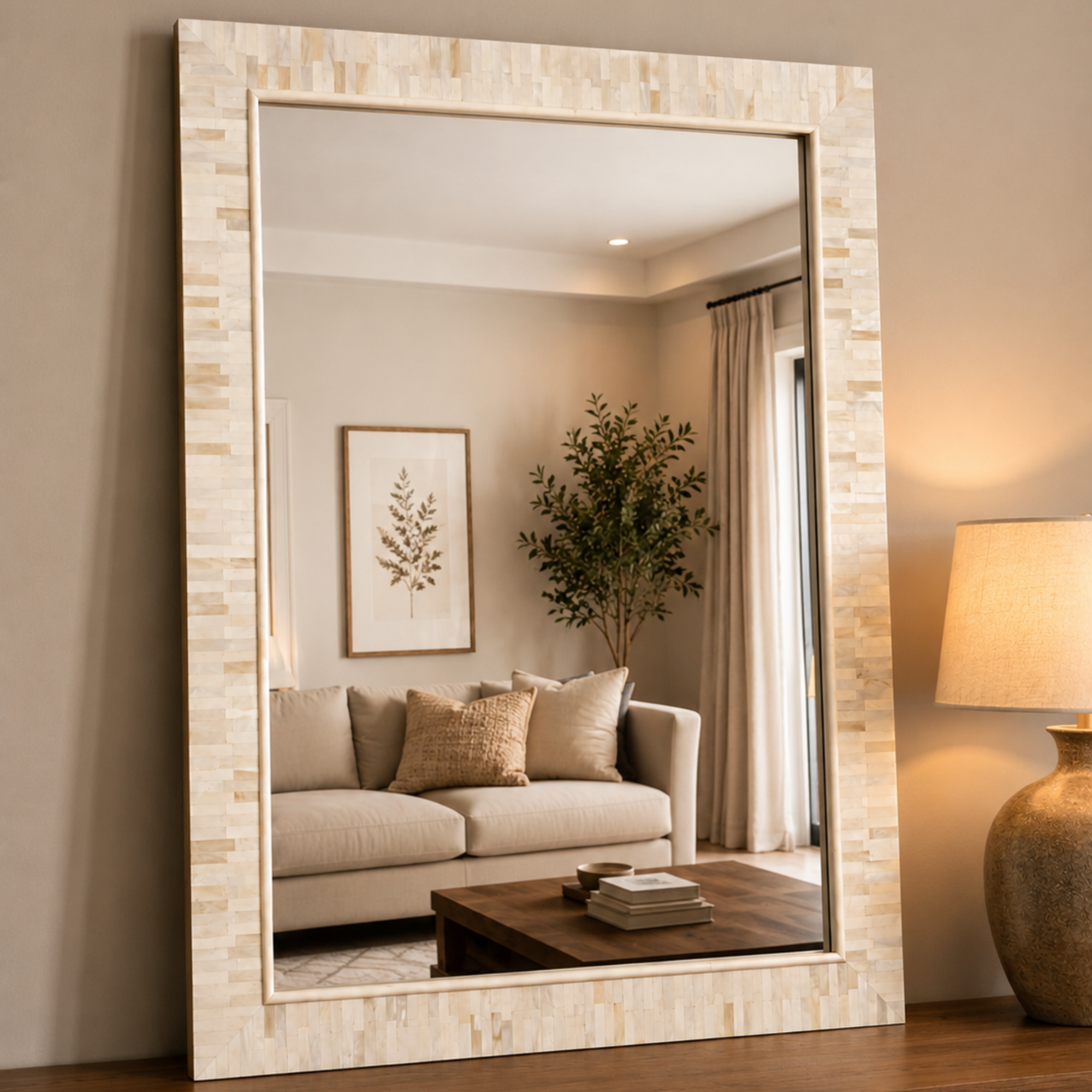 Handmade Natural Bone Inlay Mirror Frame | Rectangular Decorative Wall Mirror Frame | Luxury Bone Inlay Home Decor