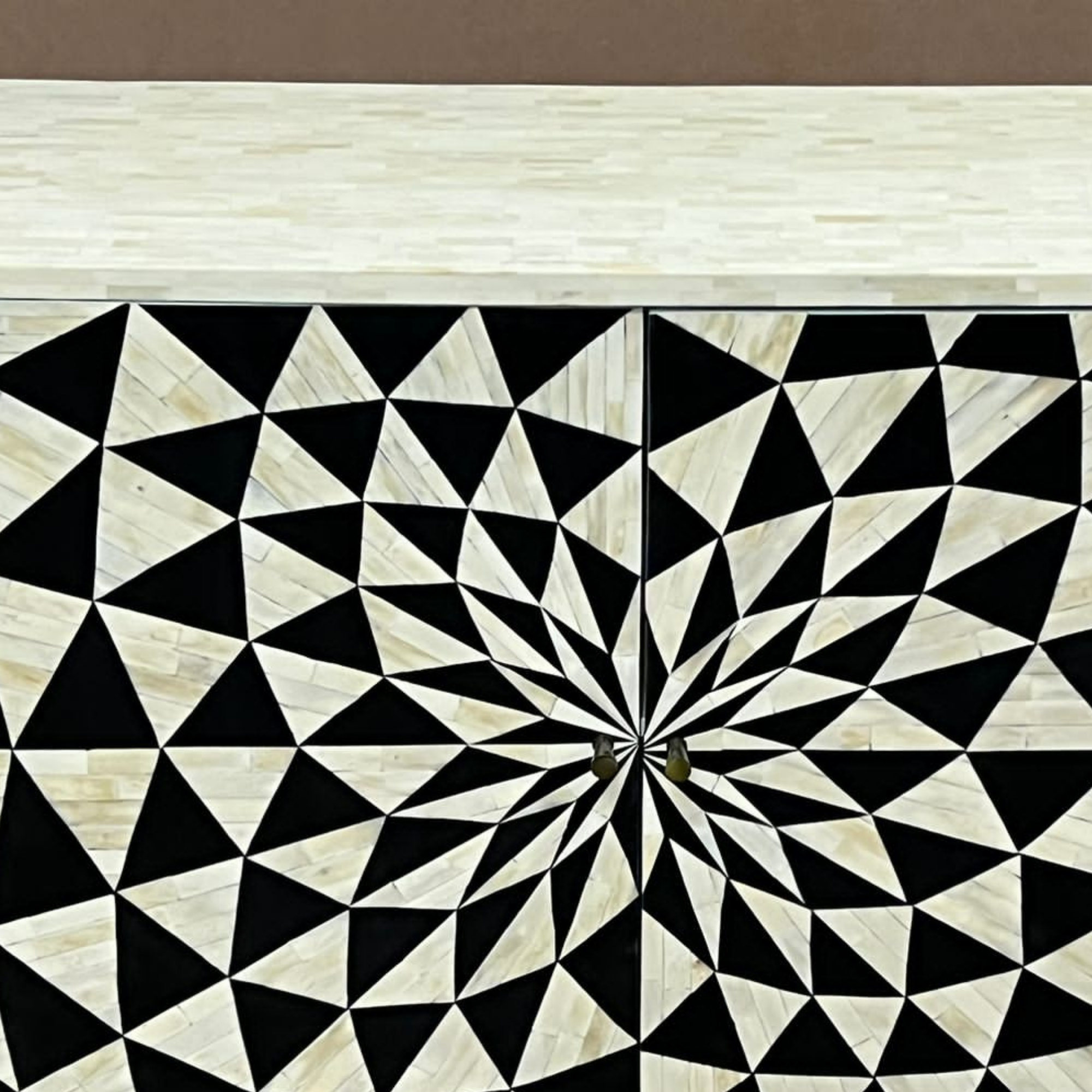 Handmade Black and White Geometric Bone Inlay Sideboard Cabinet | Modern Storage Console